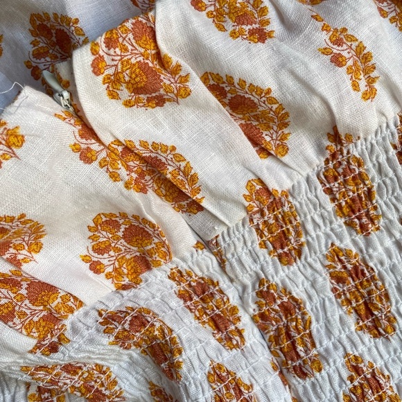 NWT J. Crew Smocked Linen Dress In Gathered Floral Block Print White/Orange SZ 4 - Picture 9 of 15